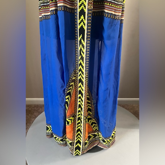 Royal Blue Printed Open Back Maxi Dress - Picture 9 of 10